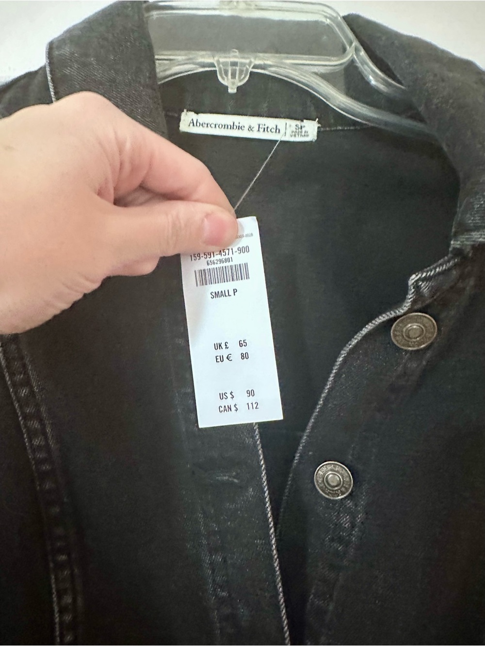 NWT Abercrombie & Fitch Black Denim Button Front Jacket (Size Small Petite) - Picture 4 of 6